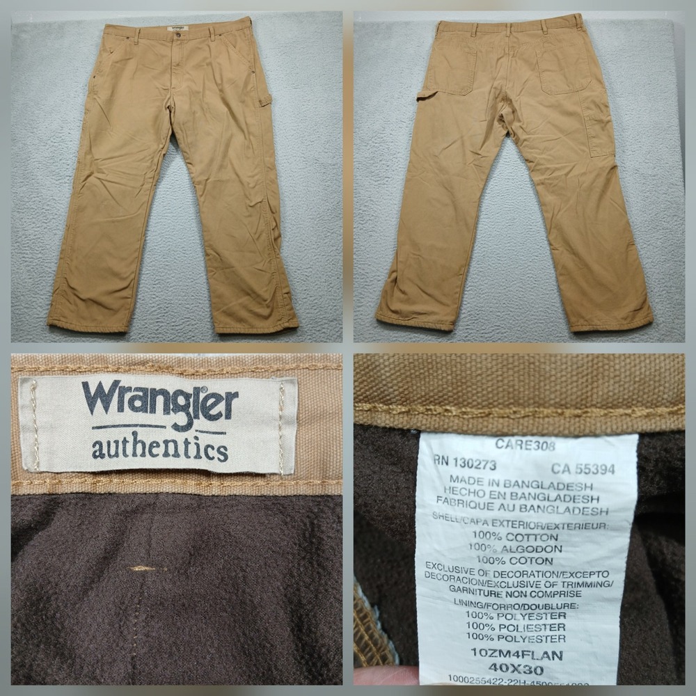 Wrangler Authentics Fleece Lined Work Pants Men's 40x30 Tan‎ Cotton